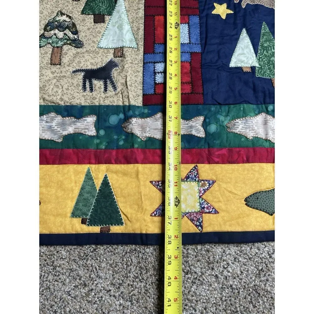 Vintage Lap Quilt Colorful Log Cabin Nature Natural Leaf Floral Woodsy Stars